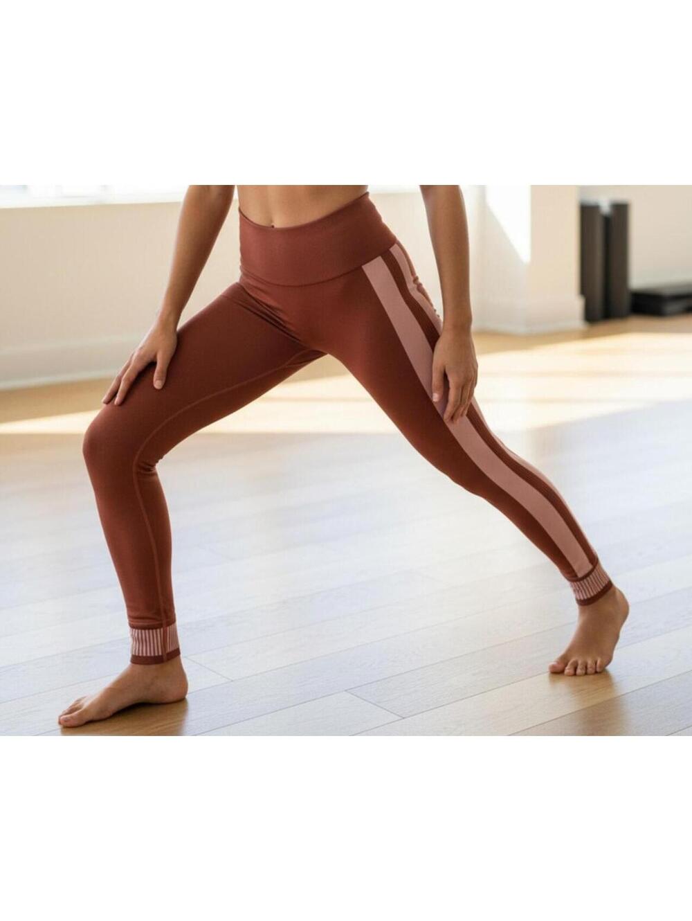 Fabletics Women's Small Leggings Rust with Pink Side Stripes